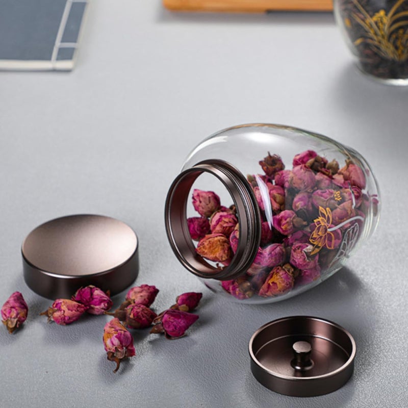Glass Tea Leaf Jar with Alloy Lid 500ml Sealed Glass Canister for Kitchen Food Storage and Grain Preservation - Image 5