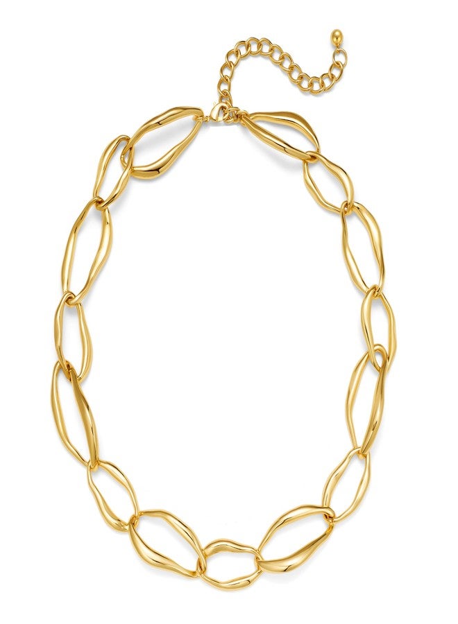 ليلي آند وايت قلادة ذهبية سميكة من ليلي آند وايت للنساء، سلسلة بيضاوية عصرية، قلادة تشوكر سميكة، قلادة بمشبك، هدية مجوهرات ذهبية أنيقة - Image 1