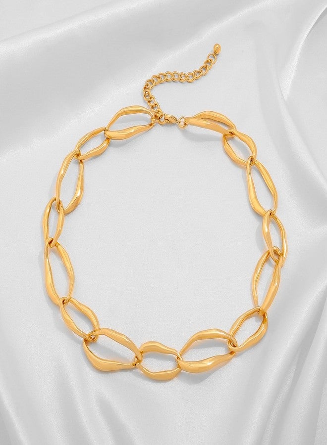 ليلي آند وايت قلادة ذهبية سميكة من ليلي آند وايت للنساء، سلسلة بيضاوية عصرية، قلادة تشوكر سميكة، قلادة بمشبك، هدية مجوهرات ذهبية أنيقة - Image 5