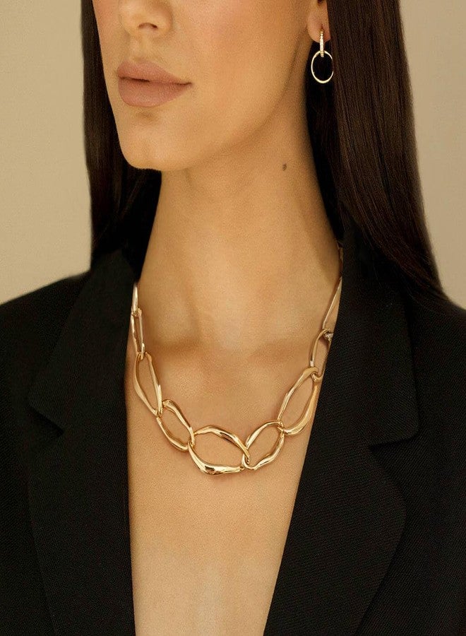 ليلي آند وايت قلادة ذهبية سميكة من ليلي آند وايت للنساء، سلسلة بيضاوية عصرية، قلادة تشوكر سميكة، قلادة بمشبك، هدية مجوهرات ذهبية أنيقة - Image 2