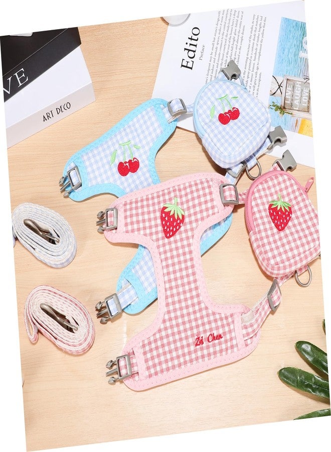 VICASKY 2pcs Small Dog Harness Backpack Adjustable Plaid Pet Vest with Detachable Leash for Puppies Comfortable Polyester Material Stylish and Functional Carrying Bag for Treats and - Image 3