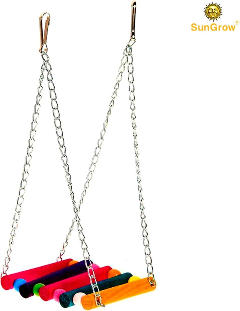 SunGrow Parrot Cage Hammock Swing, 7.8 Inches, Colorful Wooden Swing with Metal Chain and Clasp, 1 Pack - Image 2