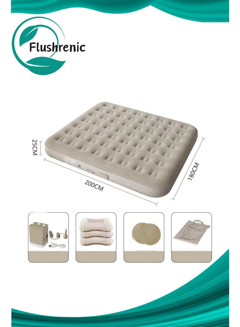 فلوشرينيك ثلاثة أشخاص نفخ الفراش، مزدوجة تفجير الفراش، سرير التخييم المزدوج مع مضخة كهربائية مدمجة ، فراش هوائي نفخ ذاتي سرير ضيف للمنزل أو التخييم - Image 1