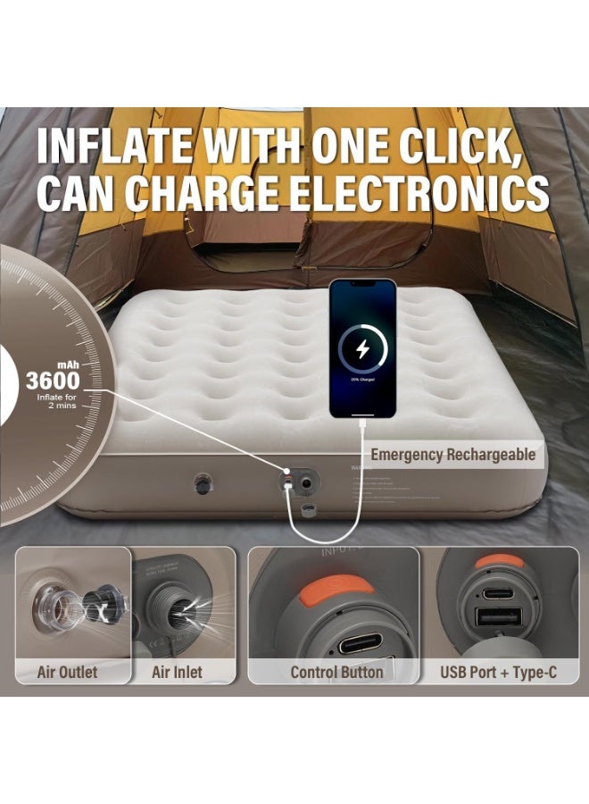فلوشرينيك ثلاثة أشخاص نفخ الفراش، مزدوجة تفجير الفراش، سرير التخييم المزدوج مع مضخة كهربائية مدمجة ، فراش هوائي نفخ ذاتي سرير ضيف للمنزل أو التخييم - Image 4