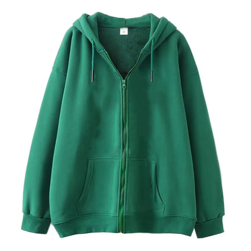 Generic Solid Color Cross-border Sweater Supply Full Zip Hoodie Mens Blank Cardigan Zip Hoodie Sweater in stock Dark green (short zipper) 