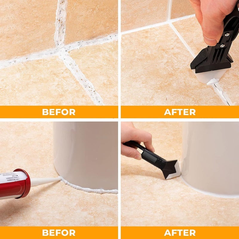 Black 3 in 1 Caulking Tool Sealant Finishing Grout Removal Scraper for Bathroom Kitchen Floor Window - Image 5