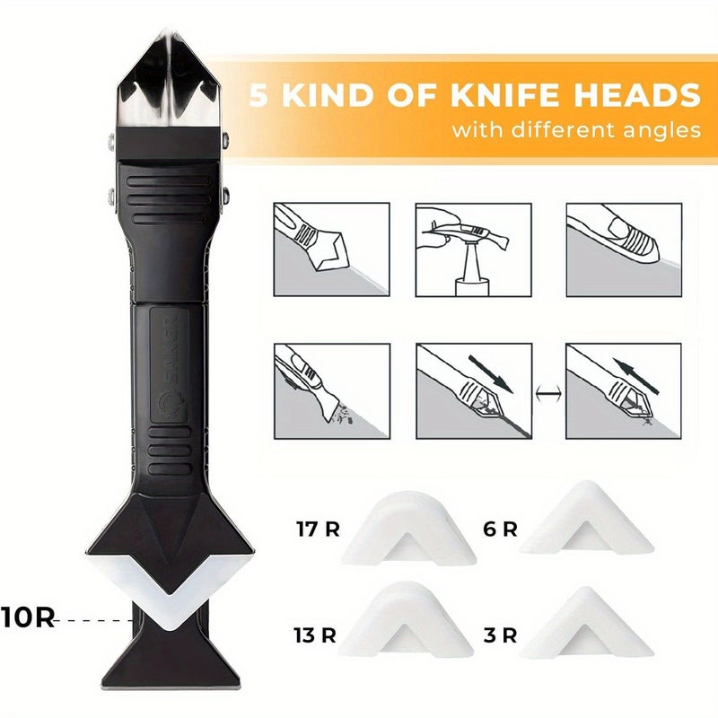 Black 3 in 1 Caulking Tool Sealant Finishing Grout Removal Scraper for Bathroom Kitchen Floor Window - Image 4