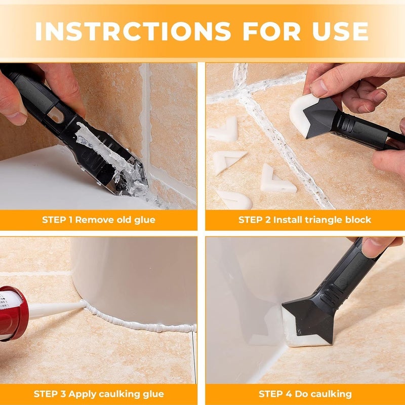 Black 3 in 1 Caulking Tool Sealant Finishing Grout Removal Scraper for Bathroom Kitchen Floor Window - Image 2