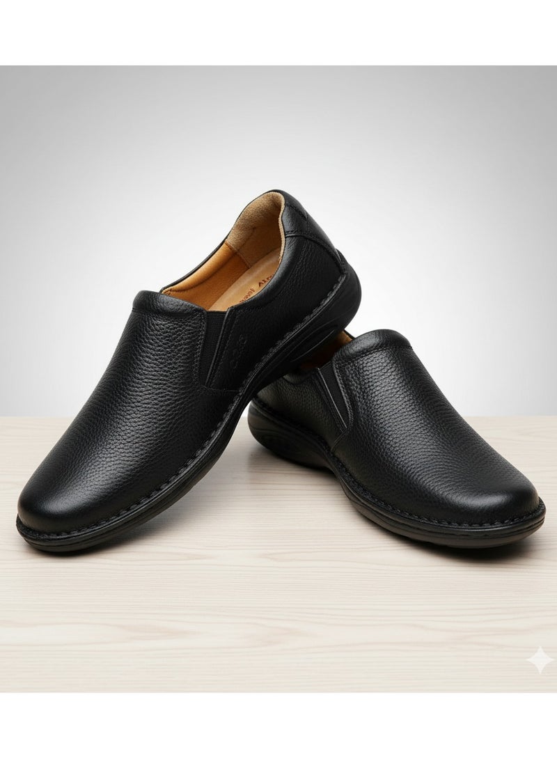 Men's Casual Slip-on Loafers Stretch Shoes Square Luxury Bussiness Office Shoes, Hand Made shoes with comfort rubber sole and Medical Brush