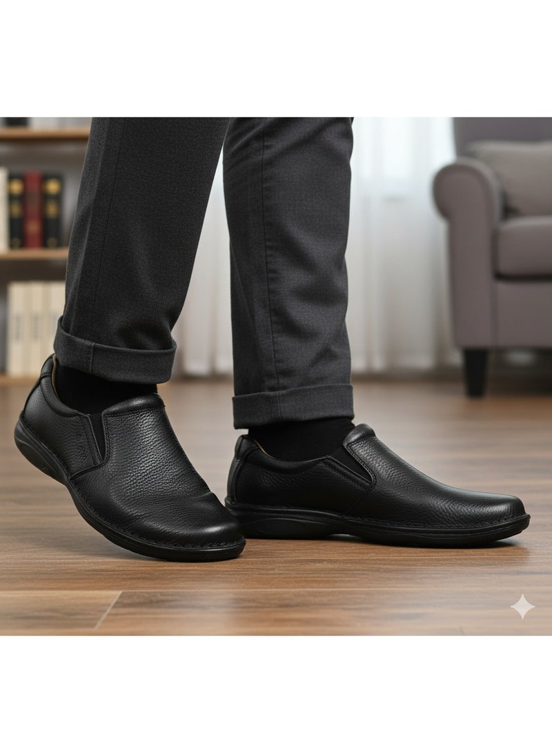 Men's Casual Slip-on Loafers Stretch Shoes Square Luxury Bussiness Office Shoes, Hand Made shoes with comfort rubber sole and Medical Brush