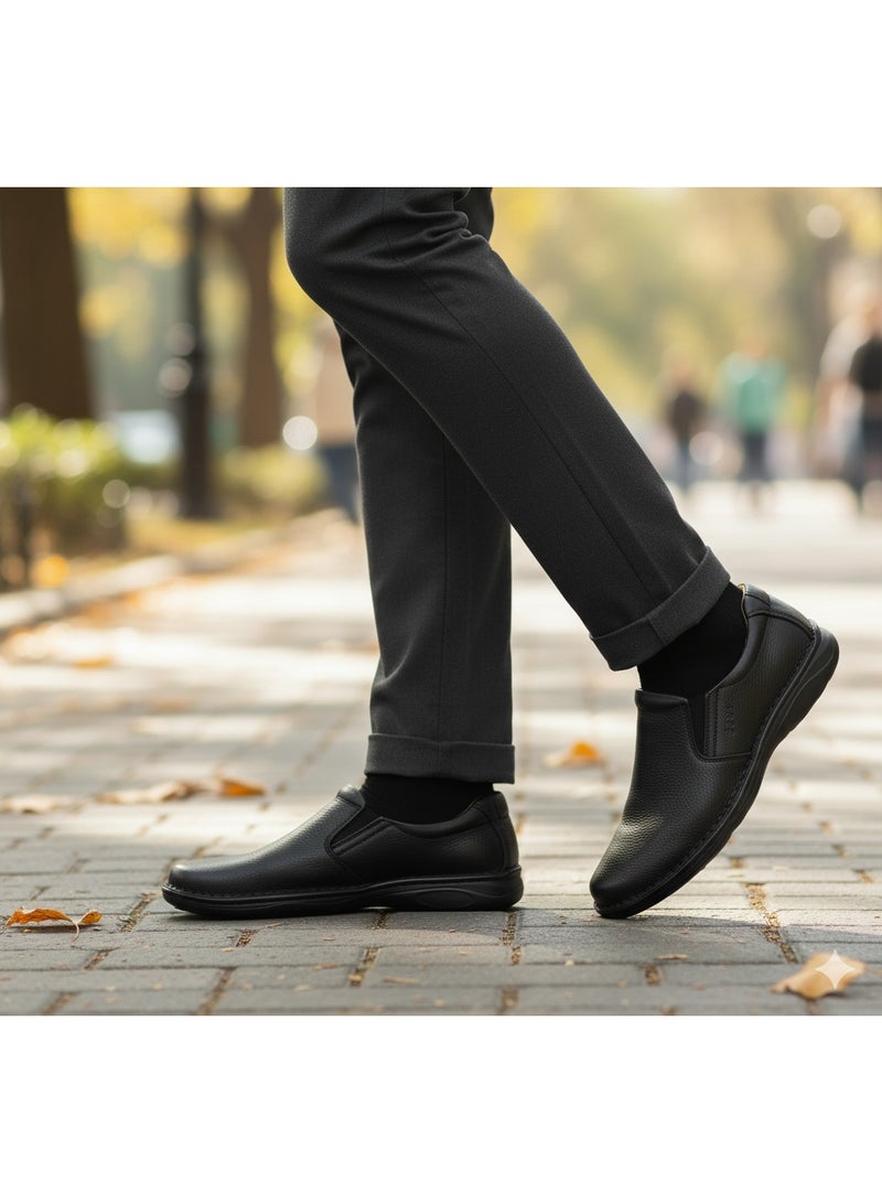 Men's Casual Slip-on Loafers Stretch Shoes Square Luxury Bussiness Office Shoes, Hand Made shoes with comfort rubber sole and Medical Brush