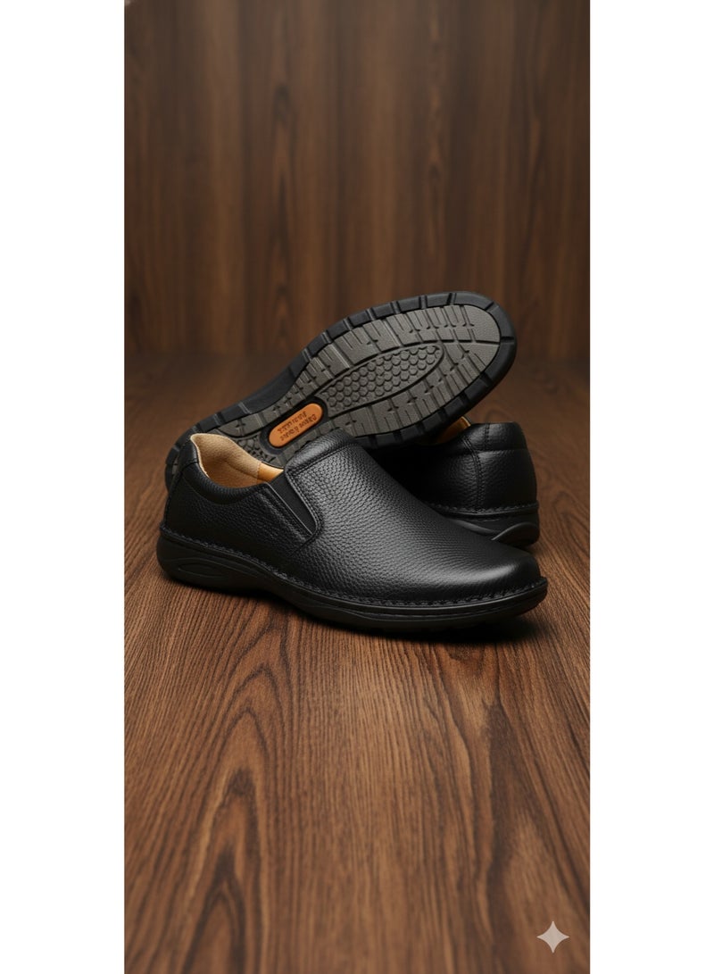 Men's Casual Slip-on Loafers Stretch Shoes Square Luxury Bussiness Office Shoes, Hand Made shoes with comfort rubber sole and Medical Brush