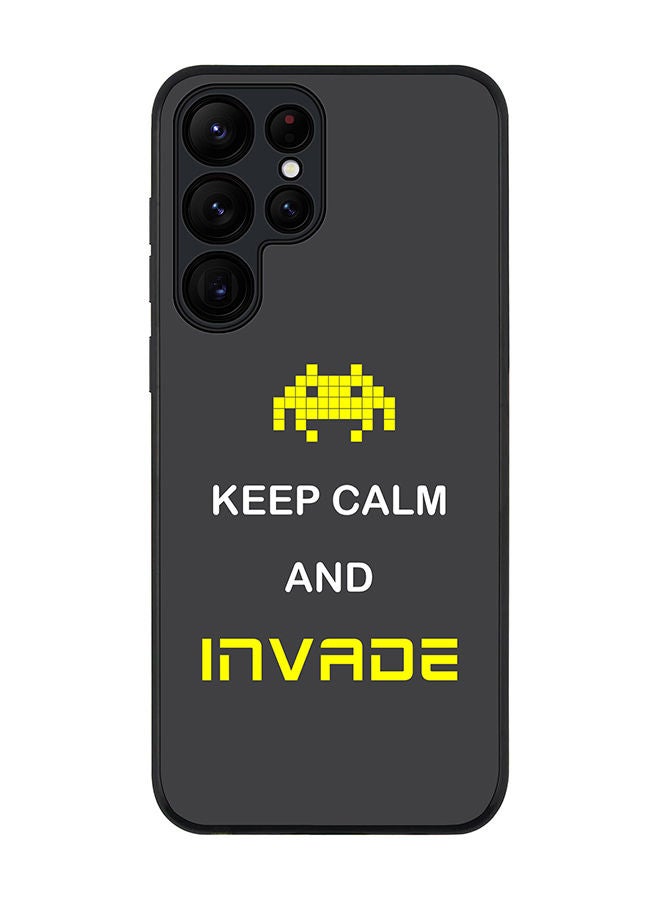 Stylizedd Rugged Black edge case for Samsung Galaxy S23 Ultra 5G Slim fit Soft Case Flexible Rubber Edges Anti Drop TPU Gel Thin Cover - Keep Calm And Invade - Image 1