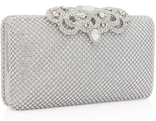 DEXMAY DM Dexmay Crystal Rhinestone Clutch Bag Diamond Crown Clasp Evening Bag Bling Party Purse Silver Medium - Image 2