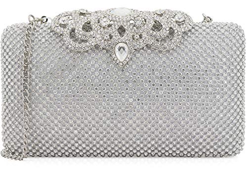 DEXMAY DM Dexmay Crystal Rhinestone Clutch Bag Diamond Crown Clasp Evening Bag Bling Party Purse Silver Medium - Image 1