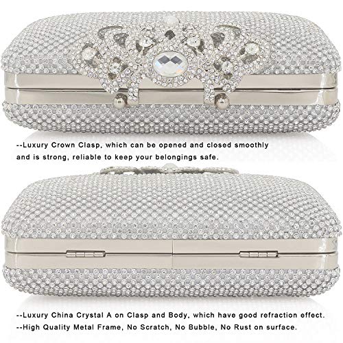 DEXMAY DM Dexmay Crystal Rhinestone Clutch Bag Diamond Crown Clasp Evening Bag Bling Party Purse Silver Medium - Image 4