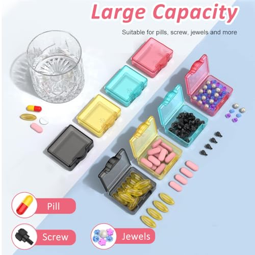 HANNEA® 4Pcs Pill Box Portable Pill Box 1.7 Inches Color Square Transparent Pill Box Food Grade PP Travel Pill Box Pill Case Medicine Pill Box for Supplyments, Capsules, Tablets, Fish Oil, Vitamin - Image 4
