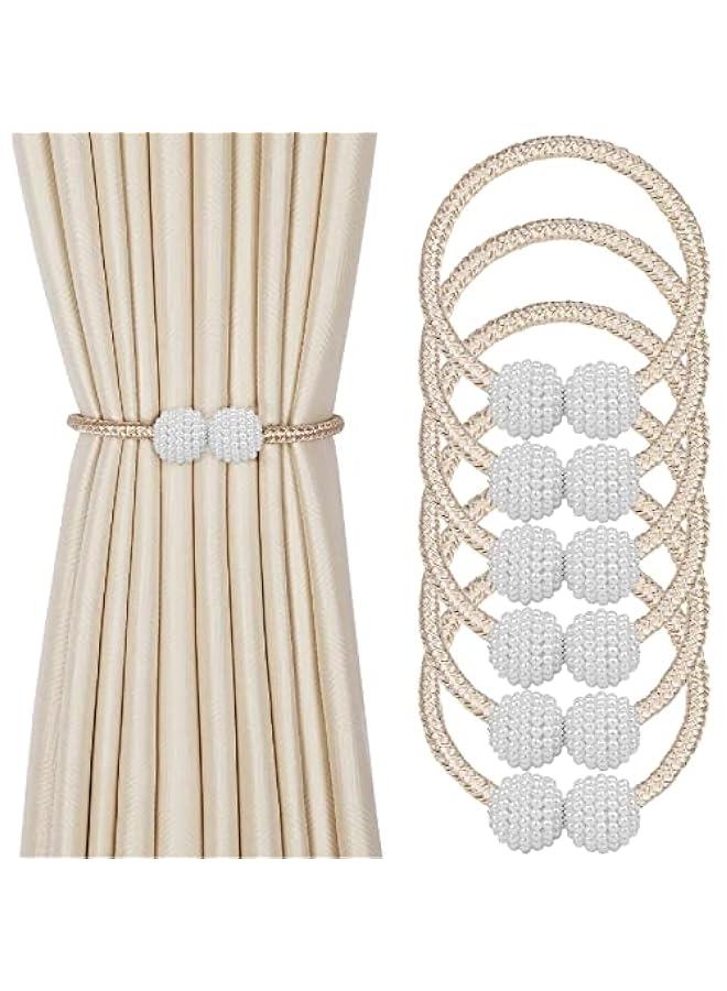 GELESE 4 Pieces Magnetic Curtain Tie Backs - 19 Long Pearl Ball Curtain Magnetic TieBacks, European Drapes Clips Rope Holdbacks for Home, Office, Hotel Window Decorative  - Image 1