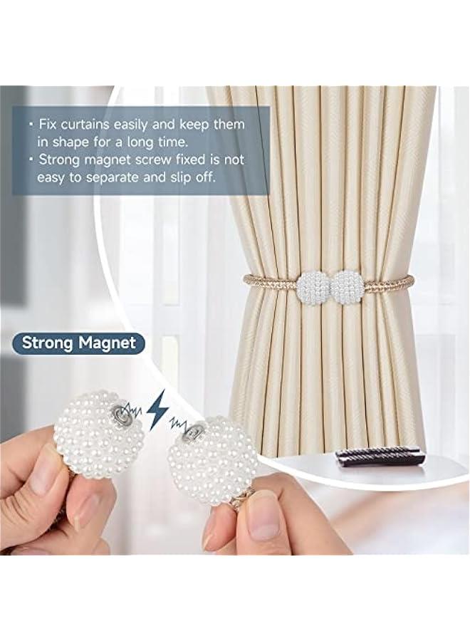 GELESE 4 Pieces Magnetic Curtain Tie Backs - 19 Long Pearl Ball Curtain Magnetic TieBacks, European Drapes Clips Rope Holdbacks for Home, Office, Hotel Window Decorative  - Image 2