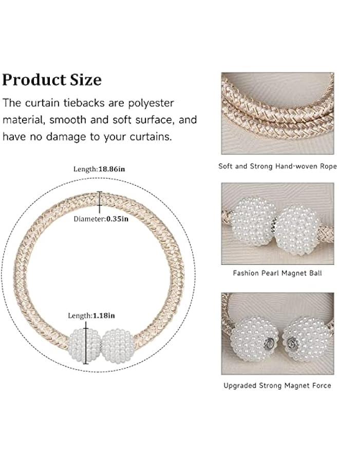 GELESE 4 Pieces Magnetic Curtain Tie Backs - 19 Long Pearl Ball Curtain Magnetic TieBacks, European Drapes Clips Rope Holdbacks for Home, Office, Hotel Window Decorative  - Image 3