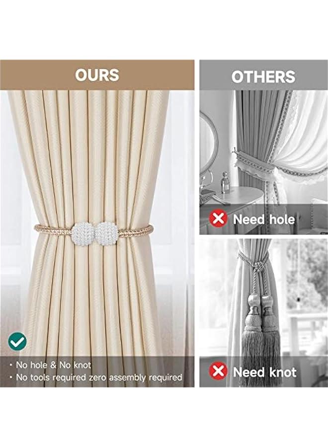 GELESE 4 Pieces Magnetic Curtain Tie Backs - 19 Long Pearl Ball Curtain Magnetic TieBacks, European Drapes Clips Rope Holdbacks for Home, Office, Hotel Window Decorative  - Image 4
