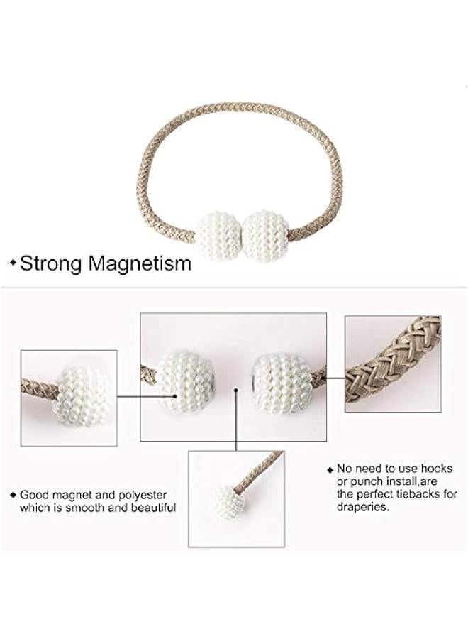 GELESE 4 Pieces Magnetic Curtain Tie Backs - 19 Long Pearl Ball Curtain Magnetic TieBacks, European Drapes Clips Rope Holdbacks for Home, Office, Hotel Window Decorative  - Image 5