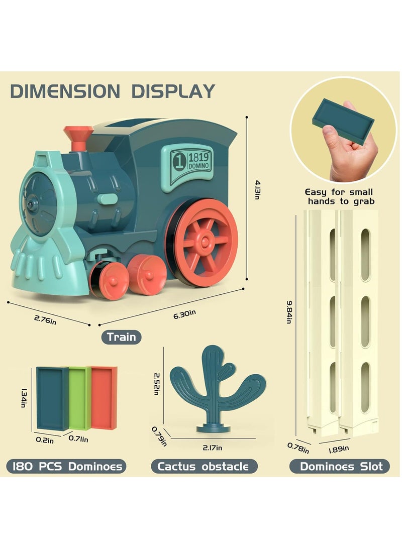 Hihonor Kids Games Domino Train Toys: 120PCS Automatic Stacking Creative Game 3+ Year Old - Stem Montessori Toy for Boys 4-6 - Summer Autistic Birthday Gifts 5 6 Toddler Girls Ages 4-8, Blue - Image 2