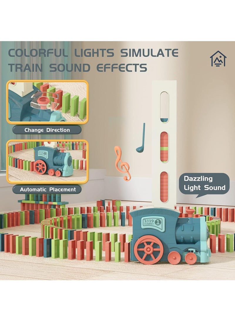 Hihonor Kids Games Domino Train Toys: 120PCS Automatic Stacking Creative Game 3+ Year Old - Stem Montessori Toy for Boys 4-6 - Summer Autistic Birthday Gifts 5 6 Toddler Girls Ages 4-8, Blue - Image 3