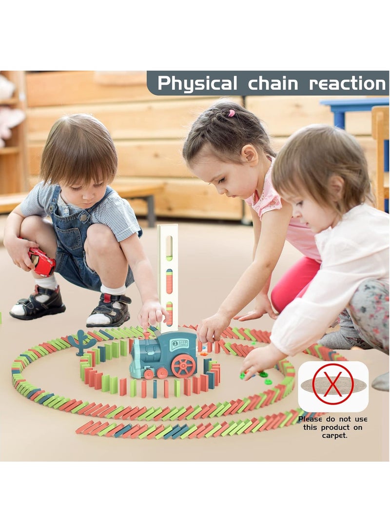 Hihonor Kids Games Domino Train Toys: 120PCS Automatic Stacking Creative Game 3+ Year Old - Stem Montessori Toy for Boys 4-6 - Summer Autistic Birthday Gifts 5 6 Toddler Girls Ages 4-8, Blue - Image 4