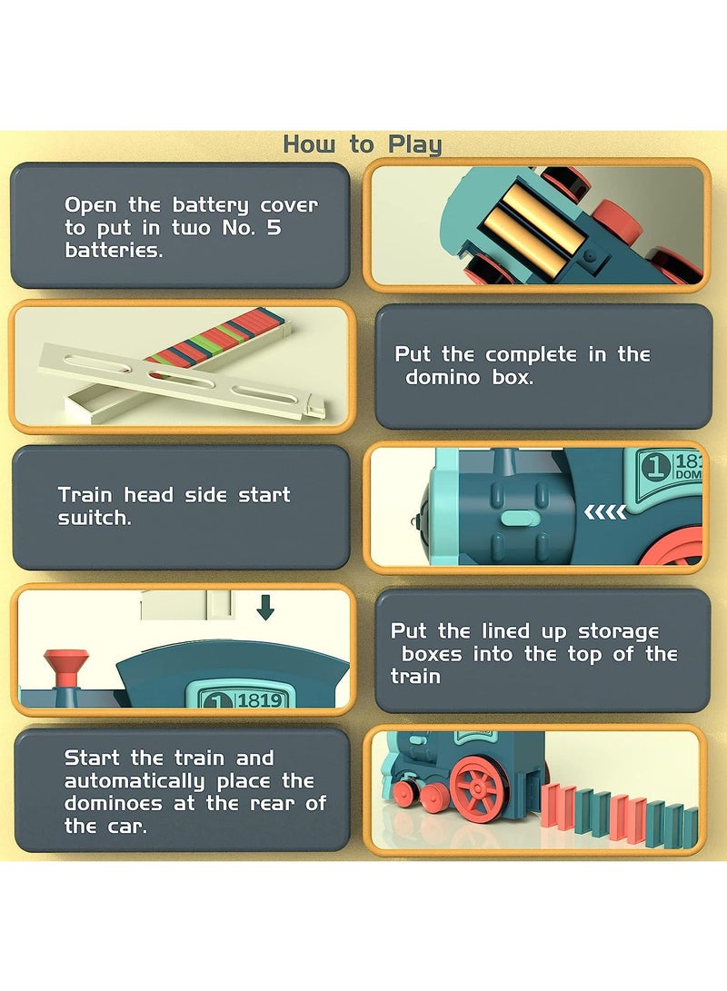 Hihonor Kids Games Domino Train Toys: 120PCS Automatic Stacking Creative Game 3+ Year Old - Stem Montessori Toy for Boys 4-6 - Summer Autistic Birthday Gifts 5 6 Toddler Girls Ages 4-8, Blue - Image 5