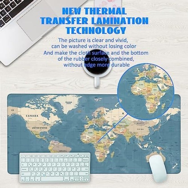 Desk Mat, Blue Vintage World Map Extended Gaming Mouse Pad Large, 31.5"x11.8" Big Mouse Pad with Non-Slip Base and Stitched Edge, Long Computer Keyboard Mouse Mat for Home Office Work - Image 5