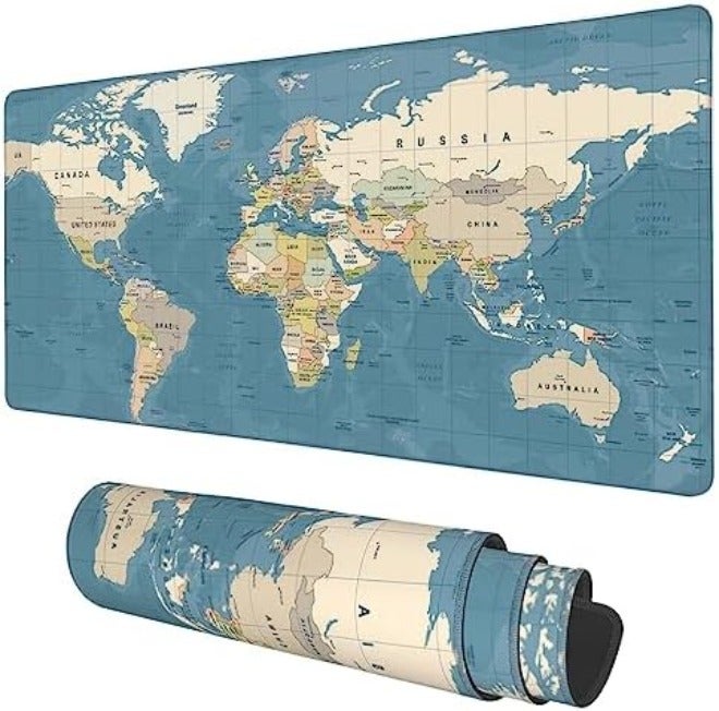 Desk Mat, Blue Vintage World Map Extended Gaming Mouse Pad Large, 31.5"x11.8" Big Mouse Pad with Non-Slip Base and Stitched Edge, Long Computer Keyboard Mouse Mat for Home Office Work - Image 3