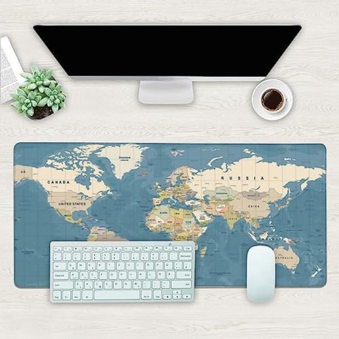 Desk Mat, Blue Vintage World Map Extended Gaming Mouse Pad Large, 31.5"x11.8" Big Mouse Pad with Non-Slip Base and Stitched Edge, Long Computer Keyboard Mouse Mat for Home Office Work - Image 4