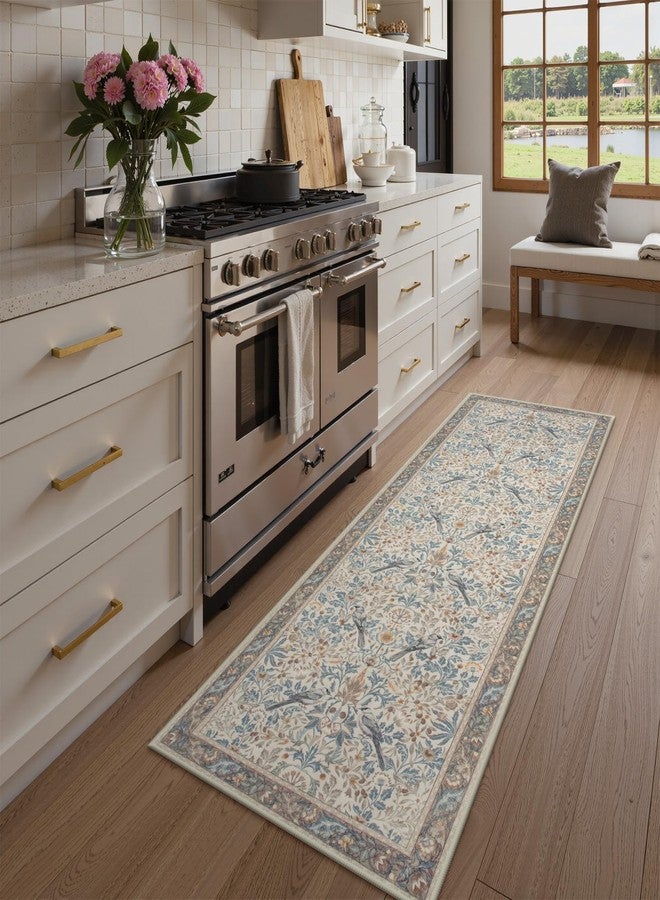 Beeiva Boho Washable Runner Rug for Hallway 2x6 - Non Slip Soft Bedroom Runner, Vintage Botanical Kitchen Decor Bird Low Pile Print Rug for Entryway Laundry Room Bathroom (Beige) - Image 3
