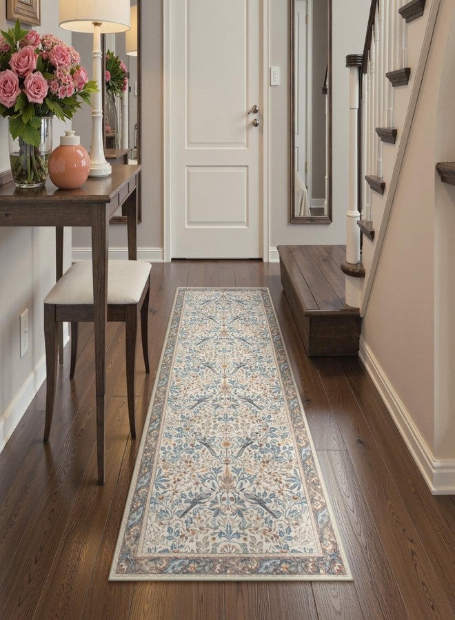 Beeiva Boho Washable Runner Rug for Hallway 2x6 - Non Slip Soft Bedroom Runner, Vintage Botanical Kitchen Decor Bird Low Pile Print Rug for Entryway Laundry Room Bathroom (Beige) - Image 2