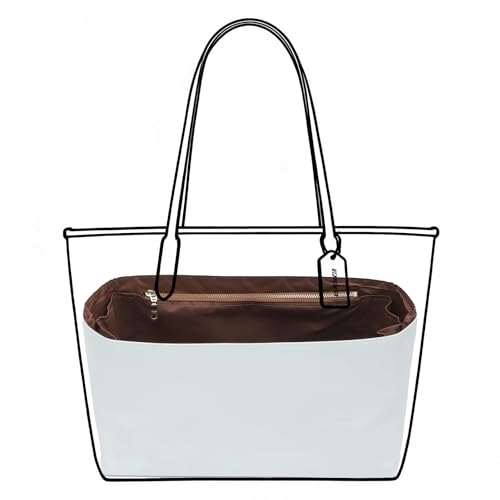 OAikor Purse Organizer Insert for Coach City Tote 33, Lightweight Dupont Paper Tote Bag Organizer Storage Dividers with Keychain, 9 Pockets Bag Insert with Cup Holder Zippered Section,White-Brown - Image 1