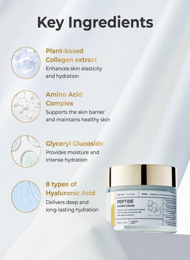 BOM COSMETICS Peptide Power Cream 1.76 Fl Oz, Daily Moisturizing Cream with Peptide and 99% Pure Gold for Hydration, Collagen Support to improve Skin Texture, Skin Barrier Care, Korean Skincare - Image 4