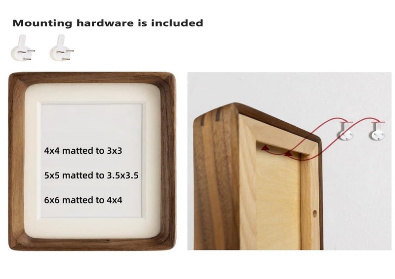 Zibrelte Natural 5x5 Picture Frame Wood with Mat for Pictures 3.5x3.5 or 5x5 Square Wall Photo Frames 5x5 Made of Solid Walnut Wood for Tabletop Gallery Wall Hanging - Image 3