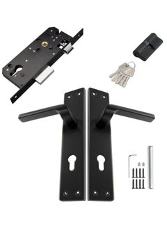 TISMpro Door Handle Lock Set - Aluminum Handle with Lock Body, Cylinder, and 5 Computer Keys with Mounting Screws, TP-7002 Set (Matte Black)  - Image 3