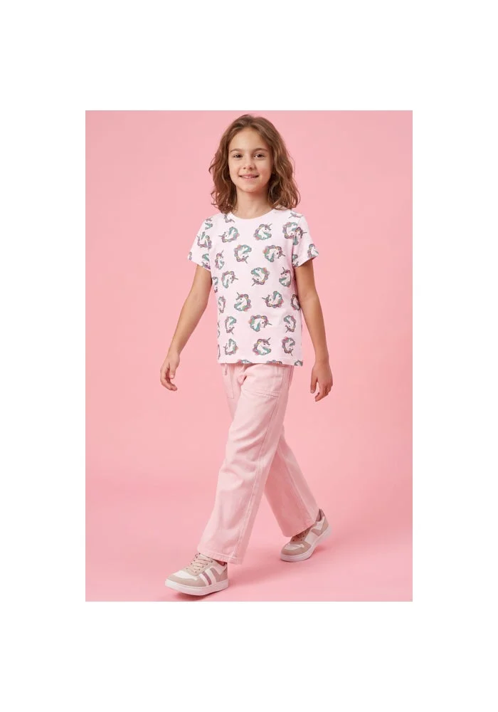 R&b Unicorn Print T-Shirt with Crew Neck and Short Sleeves