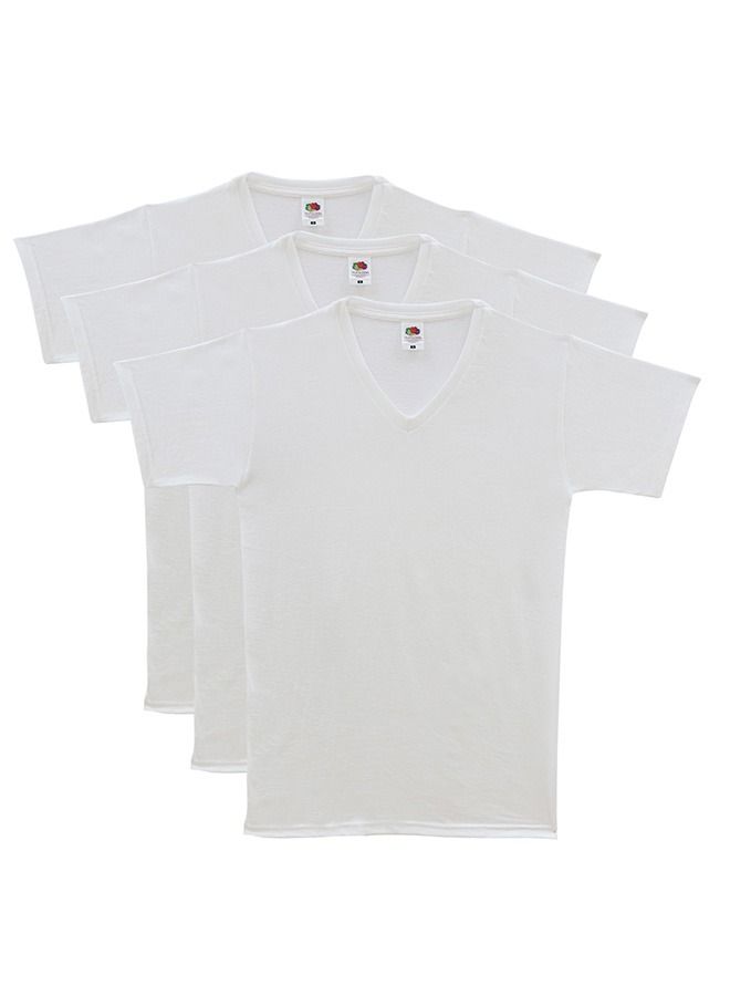 FRUIT OF THE LOOM Men’s T-Shirt 3-Pack Original– White V-Neck – Premium Soft Cotton - Image 2