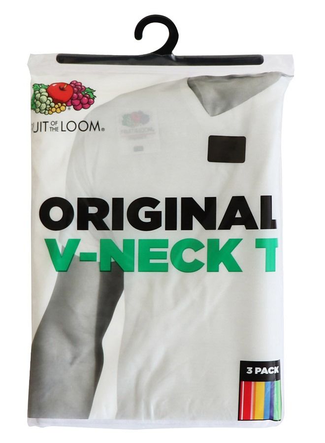 FRUIT OF THE LOOM Men’s T-Shirt 3-Pack Original– White V-Neck – Premium Soft Cotton - Image 3