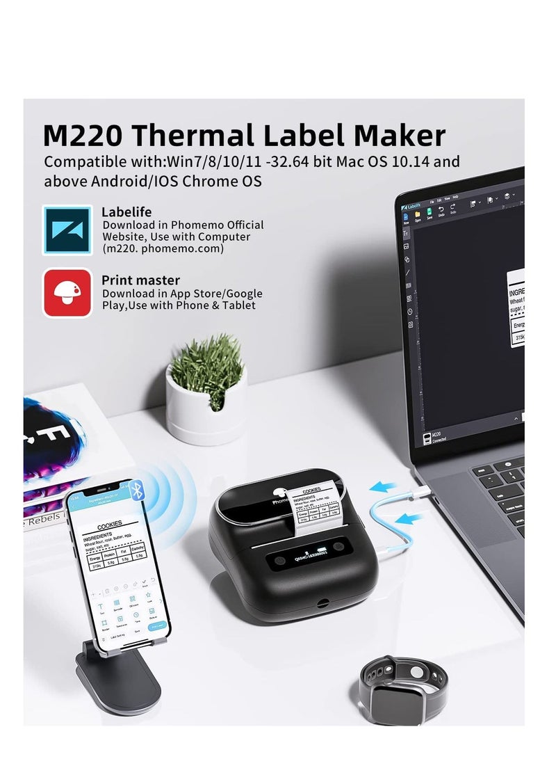 Phomemo M220 Label Maker, 3.14 Inch Label Printer, Bluetooth Thermal Sticker Printer, Compatible with Phone, PC-Color May Vary - Image 2