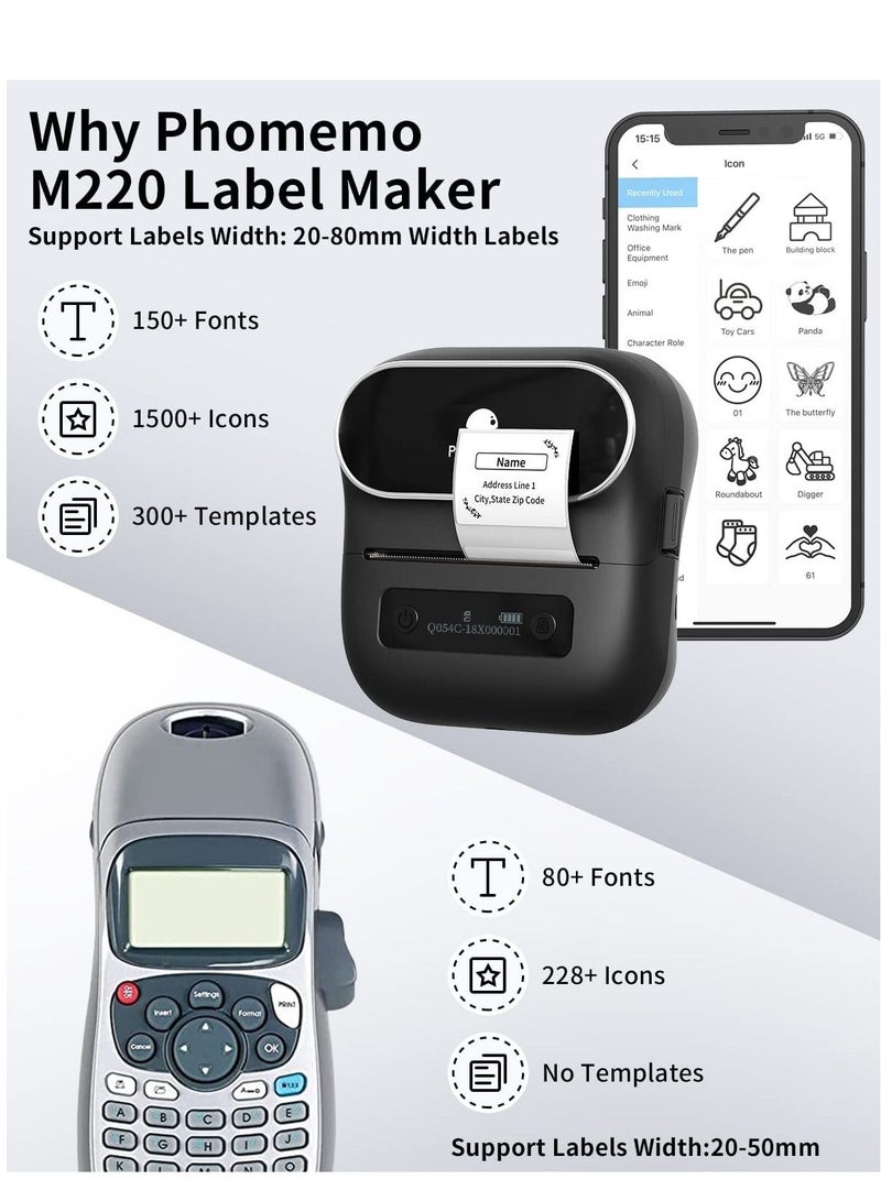 Phomemo M220 Label Maker, 3.14 Inch Label Printer, Bluetooth Thermal Sticker Printer, Compatible with Phone, PC-Color May Vary - Image 5