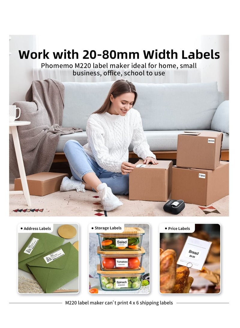 Phomemo M220 Label Maker, 3.14 Inch Label Printer, Bluetooth Thermal Sticker Printer, Compatible with Phone, PC-Color May Vary - Image 3