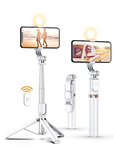 Yeaki Selfie Stick Tripod with Wireless Remote, 46'' Cellphone Selfie Stick Tripod with LED Fill Light, for iPhone 16/15/14/14 pro/13/13 Pro/12/11/11 Pro/XS Max/XS/XR/X/8/7 and Android Smartphone(Upgrade) - Image 1