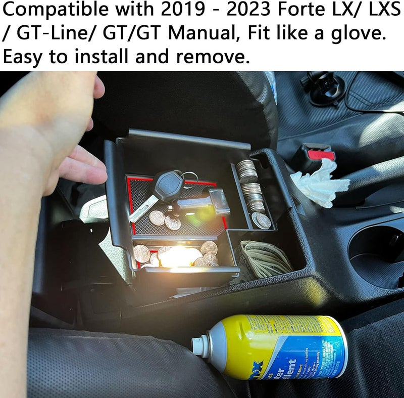 TACOBRO TACORBO Center Console Organizer for 2019-2023 Kia Forte GT - ABS Insert Tray with Red Accents - Image 4