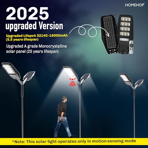 Homehop Solar Street Lights Outdoor Waterproof 200W Motion Sensor Security Wireless LED Wall Lamp for Home & Garden with Remote Control (Cool White) - Image 2