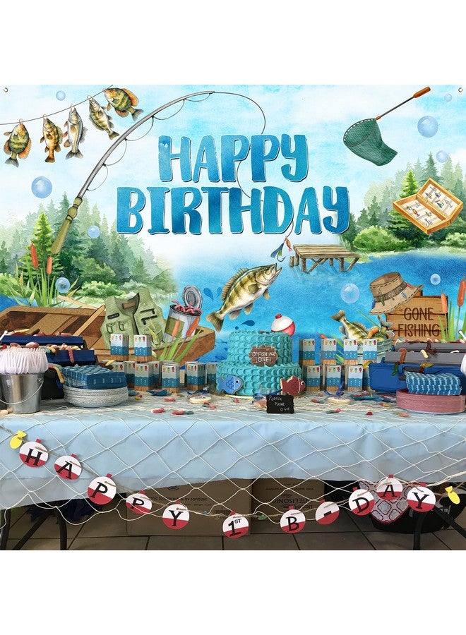 Avezano Gone Fishing Happy Birthday Banner 6 x 3.6 ft Fishing Birthday Party Decorations for Kids Men Fisherman Photo Booth Supplies - Image 3