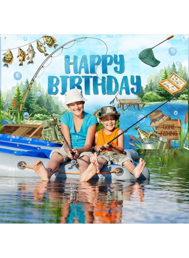 Avezano Gone Fishing Happy Birthday Banner 6 x 3.6 ft Fishing Birthday Party Decorations for Kids Men Fisherman Photo Booth Supplies - Image 2